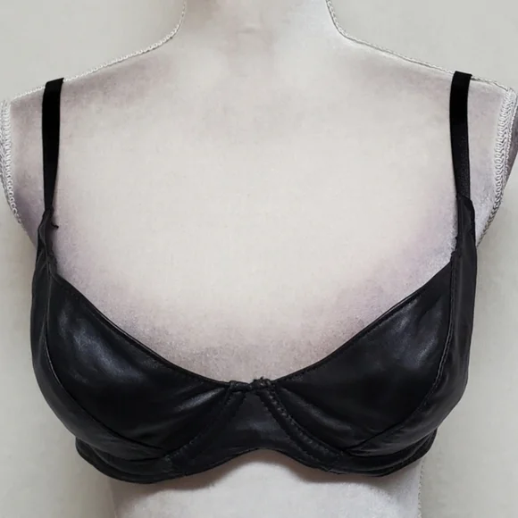 Spartacus Leathers of Oregon Rare Black Leather Low Cut Demi Balconette Bra 38C - Picture 2 of 14